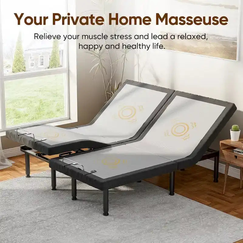 Cadre de lit réglable avec massage anti-stress, base à télécommande sans fil, moteur silencieux