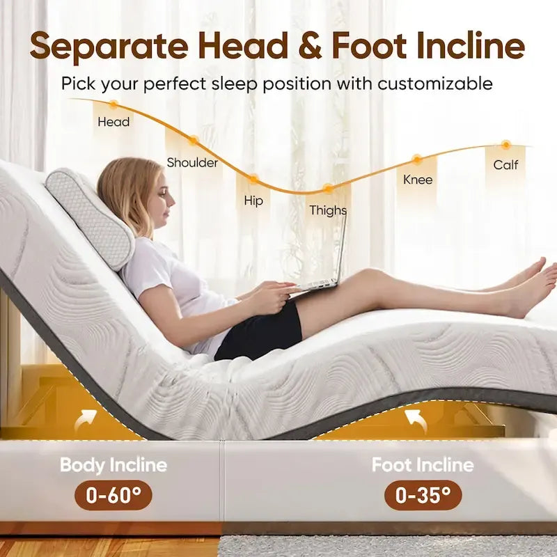 Cadre de lit réglable avec massage anti-stress, base à télécommande sans fil, moteur silencieux