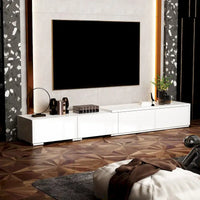 Console TV contemporaine - Armoire de rangement, meuble multimédia blanc