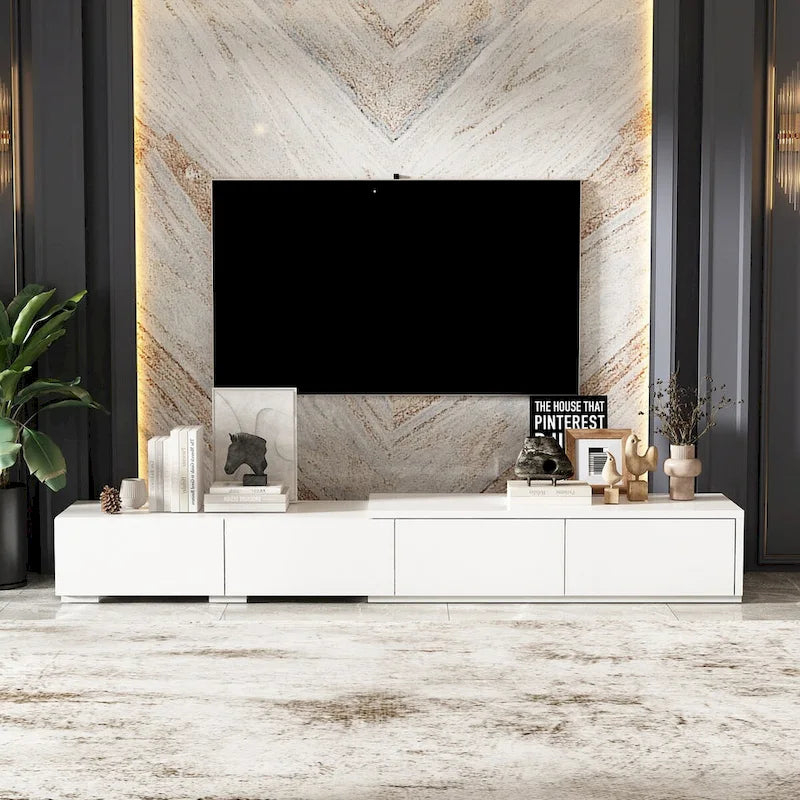 Console TV contemporaine - Armoire de rangement, meuble multimédia blanc