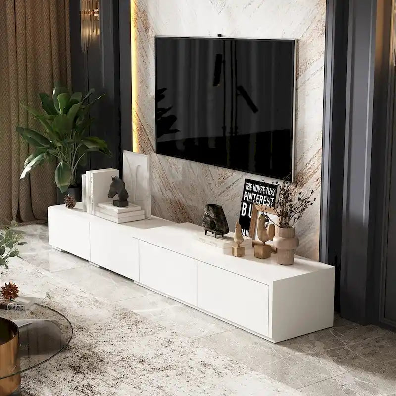 Console TV contemporaine - Armoire de rangement, meuble multimédia blanc
