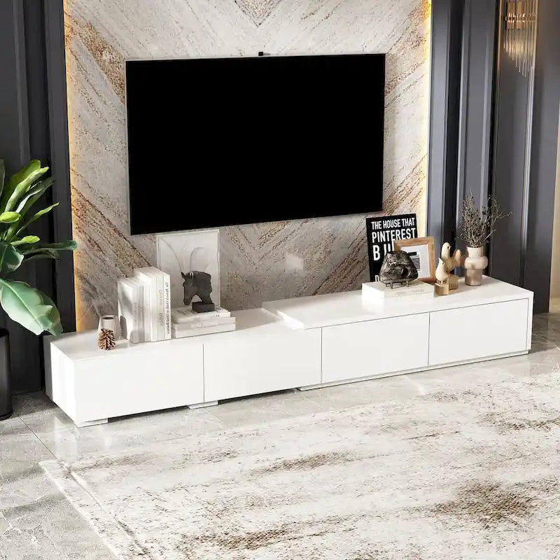 Console TV contemporaine - Armoire de rangement, meuble multimédia blanc