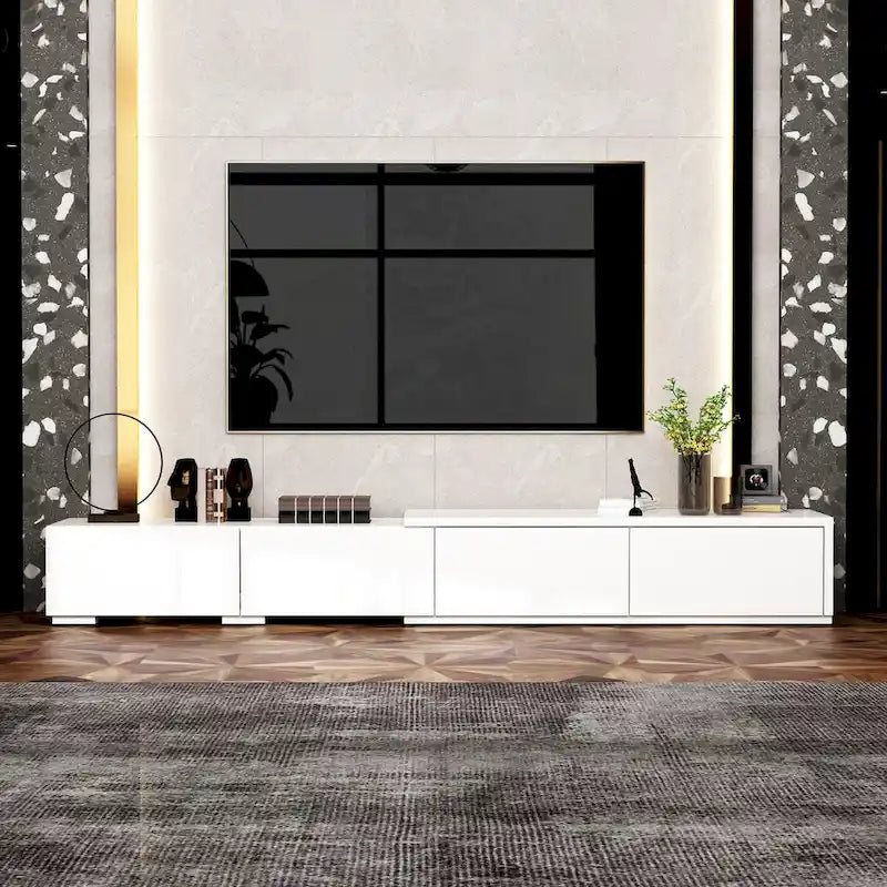 Console TV contemporaine - Armoire de rangement, meuble multimédia blanc