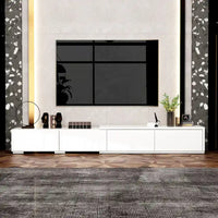Console TV contemporaine - Armoire de rangement, meuble multimédia blanc