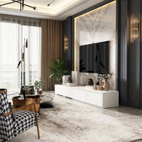 Console TV contemporaine - Armoire de rangement, meuble multimédia blanc