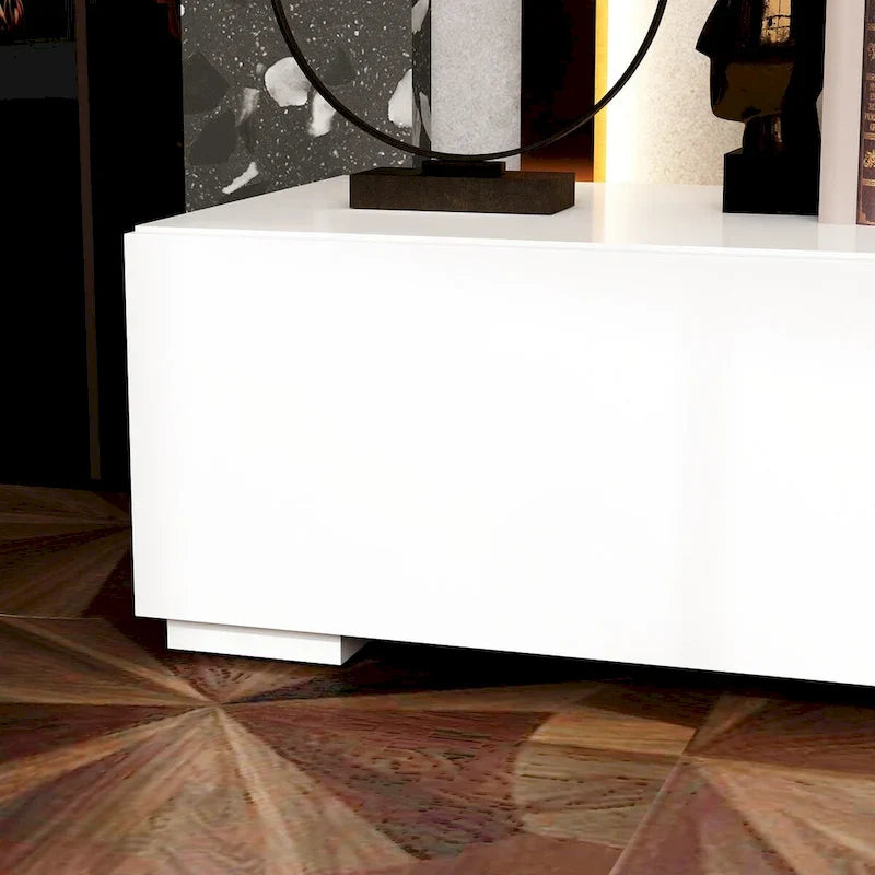Console TV contemporaine - Armoire de rangement, meuble multimédia blanc
