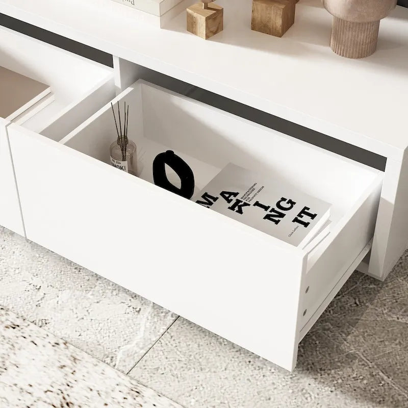 Console TV contemporaine - Armoire de rangement, meuble multimédia blanc