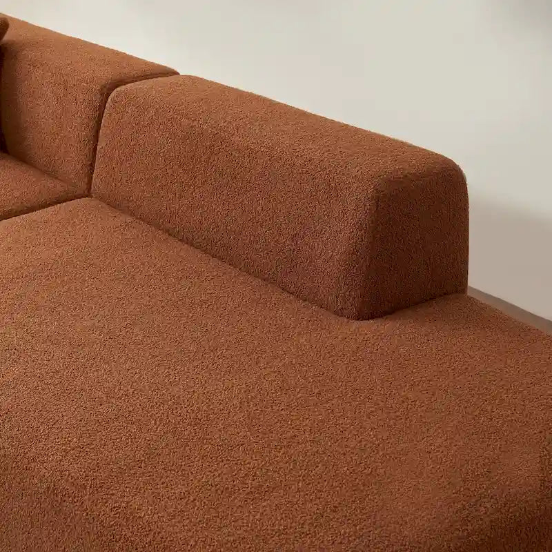 Canapé d'angle en L 5 places, tissu sherpa, confort optimal, orange