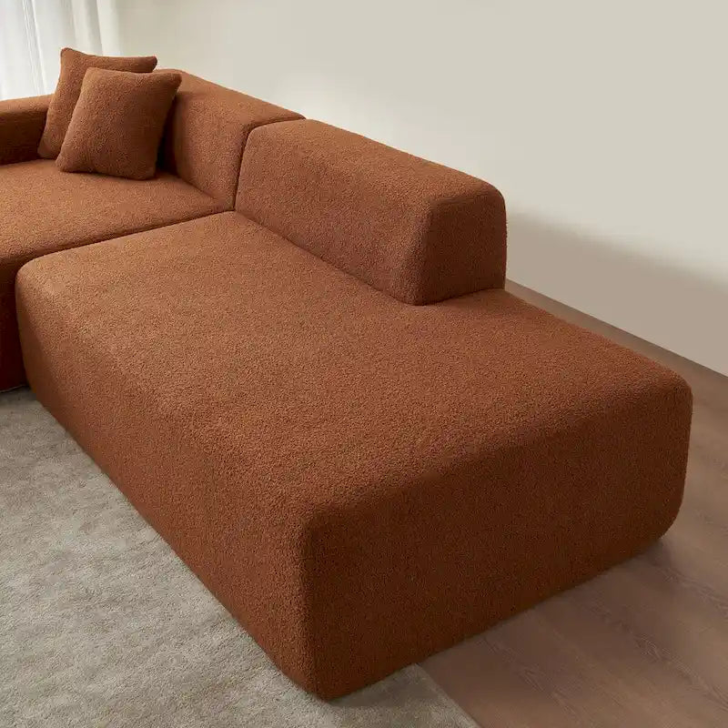Canapé d'angle en L 5 places, tissu sherpa, confort optimal, orange