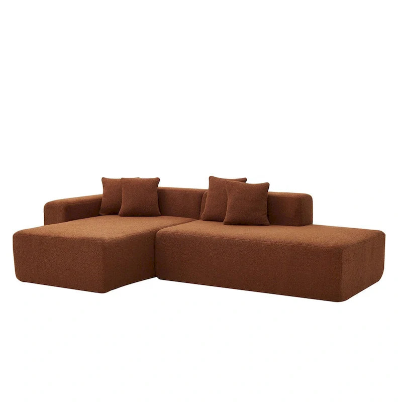 Canapé d'angle en L 5 places, tissu sherpa, confort optimal, orange