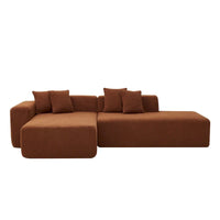 Canapé d'angle en L 5 places, tissu sherpa, confort optimal, orange
