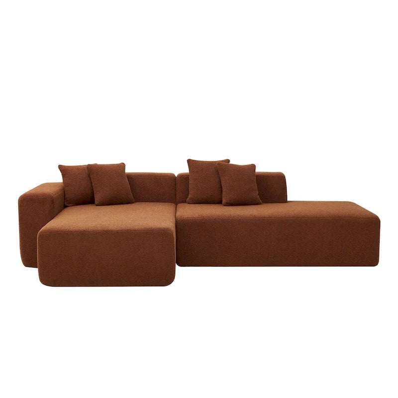 Canapé d'angle en L 5 places, tissu sherpa, confort optimal, orange
