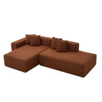 Canapé d'angle en L 5 places, tissu sherpa, confort optimal, orange