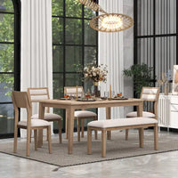 Ensemble de salle à manger 6 pièces en bois massif « Natural Wood Wash » avec banc