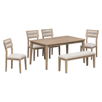 Ensemble de salle à manger 6 pièces en bois massif « Natural Wood Wash » avec banc