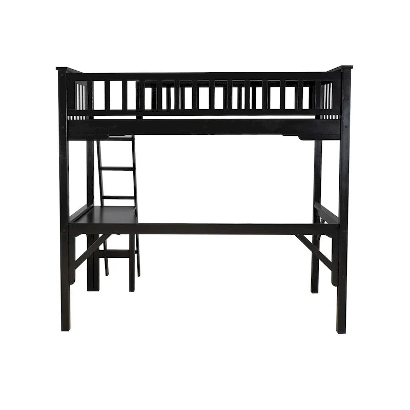 Lit mezzanine double d'étude en bois Levi