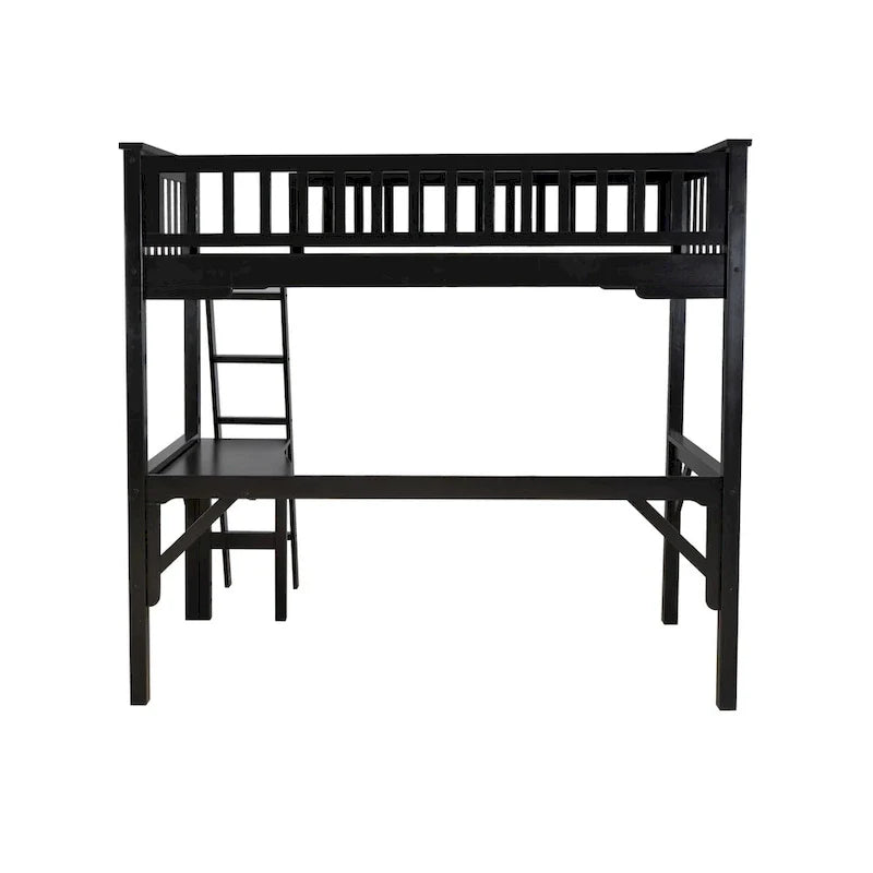 Lit mezzanine double d'étude en bois Levi