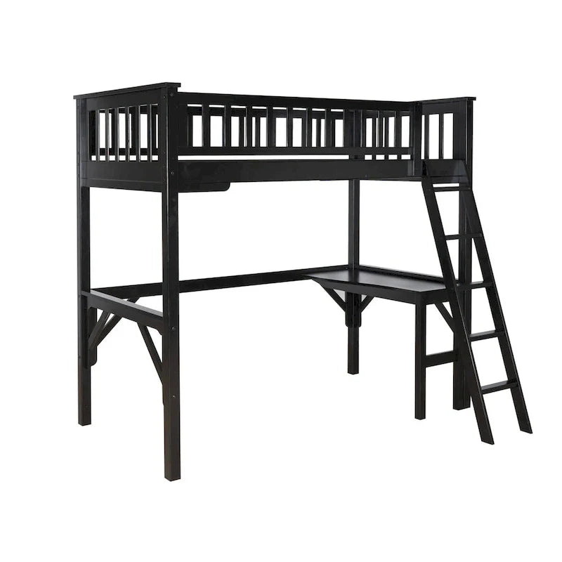 Lit mezzanine double d'étude en bois Levi
