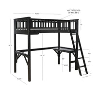 Lit mezzanine double d'étude en bois Levi