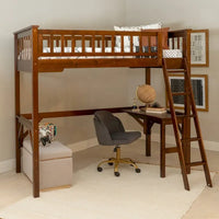 Lit mezzanine double d'étude en bois Levi