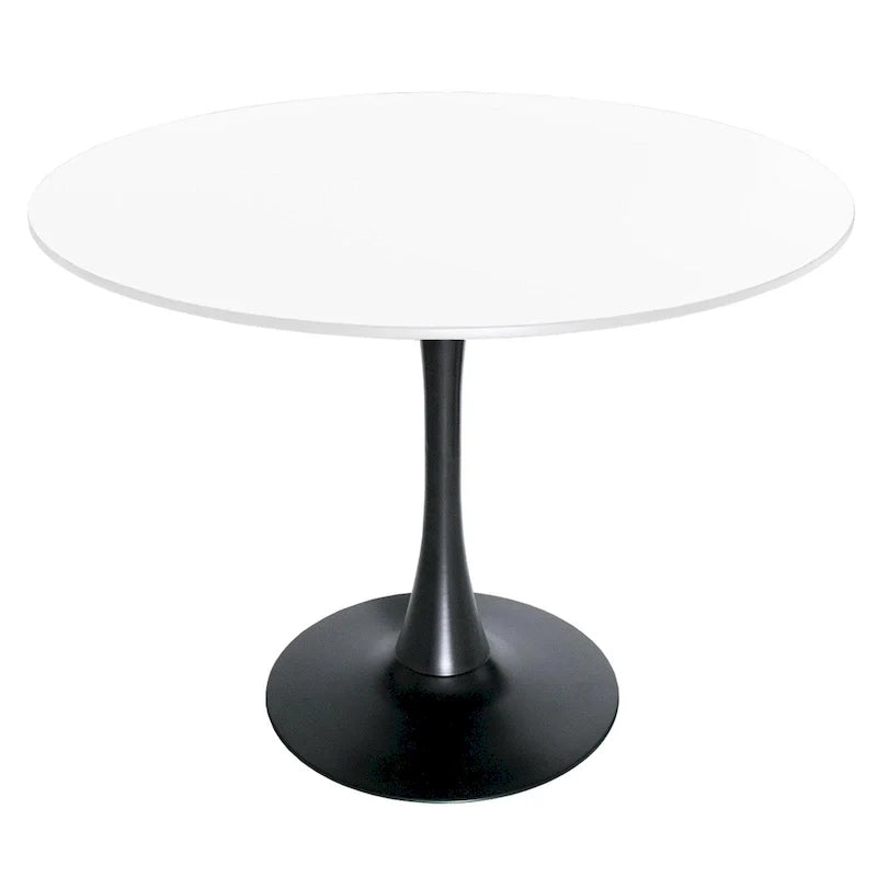 Table à manger ronde LeisureMod Bristol 40 pouces pour 4 avec plateau en bois MDF et base en acier noir pour cuisine et salle à manger