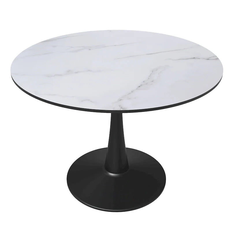 Table à manger ronde LeisureMod Bristol 40 pouces pour 4 avec plateau en bois MDF et base en acier noir pour cuisine et salle à manger