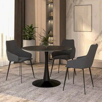 Table à manger ronde LeisureMod Bristol 40 pouces pour 4 avec plateau en bois MDF et base en acier noir pour cuisine et salle à manger