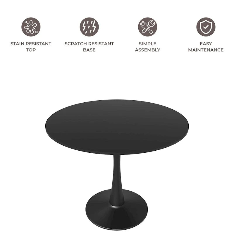 Table à manger ronde LeisureMod Bristol 40 pouces pour 4 avec plateau en bois MDF et base en acier noir pour cuisine et salle à manger