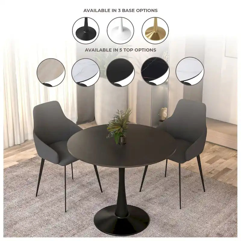 Table à manger ronde LeisureMod Bristol 40 pouces pour 4 avec plateau en bois MDF et base en acier noir pour cuisine et salle à manger