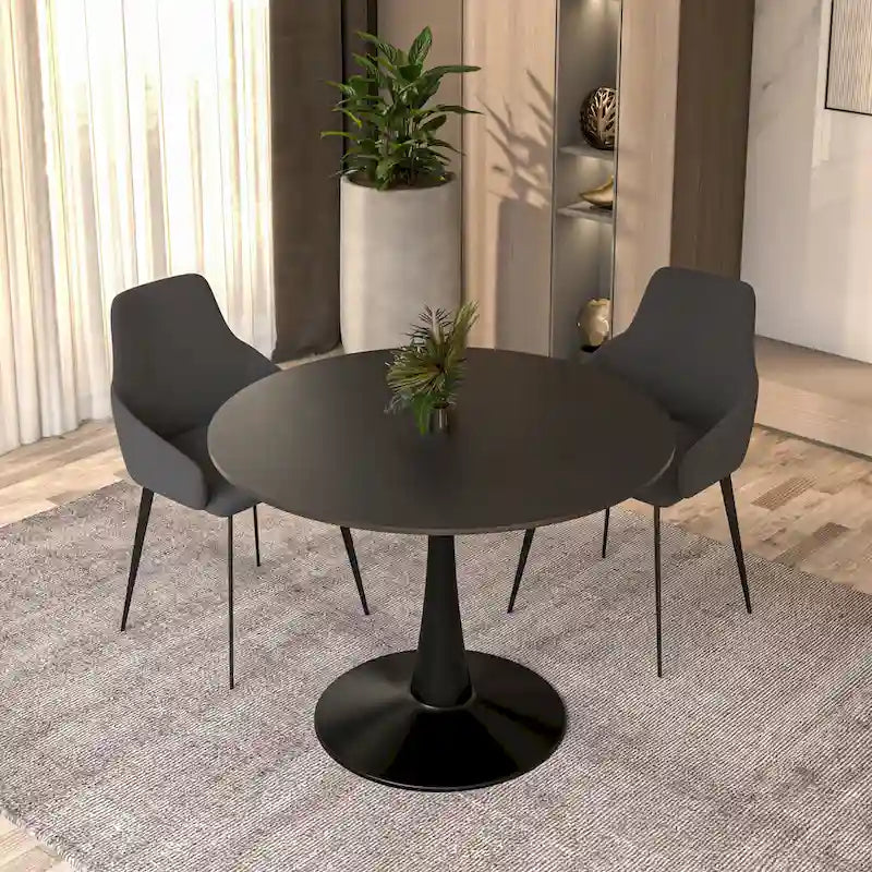 Table à manger ronde LeisureMod Bristol 40 pouces pour 4 avec plateau en bois MDF et base en acier noir pour cuisine et salle à manger