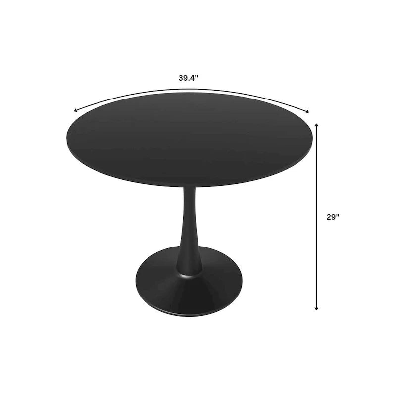 Table à manger ronde LeisureMod Bristol 40 pouces pour 4 avec plateau en bois MDF et base en acier noir pour cuisine et salle à manger