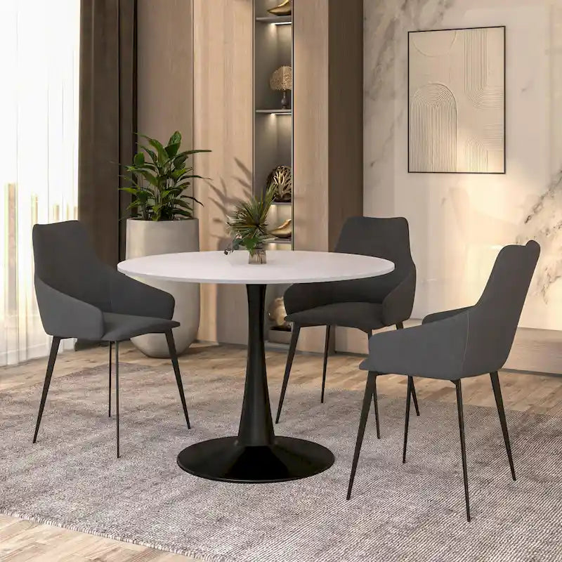 Table à manger ronde LeisureMod Bristol 40 pouces pour 4 avec plateau en bois MDF et base en acier noir pour cuisine et salle à manger