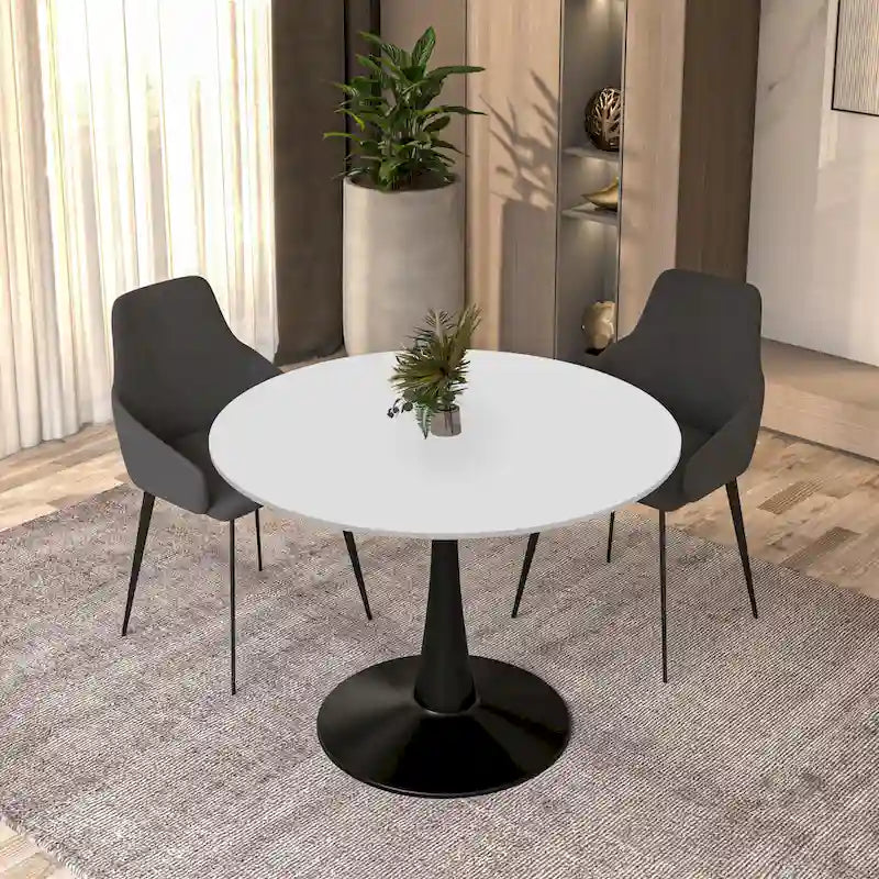 Table à manger ronde LeisureMod Bristol 40 pouces pour 4 avec plateau en bois MDF et base en acier noir pour cuisine et salle à manger