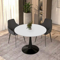 Table à manger ronde LeisureMod Bristol 40 pouces pour 4 avec plateau en bois MDF et base en acier noir pour cuisine et salle à manger