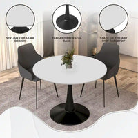 Table à manger ronde LeisureMod Bristol 40 pouces pour 4 avec plateau en bois MDF et base en acier noir pour cuisine et salle à manger