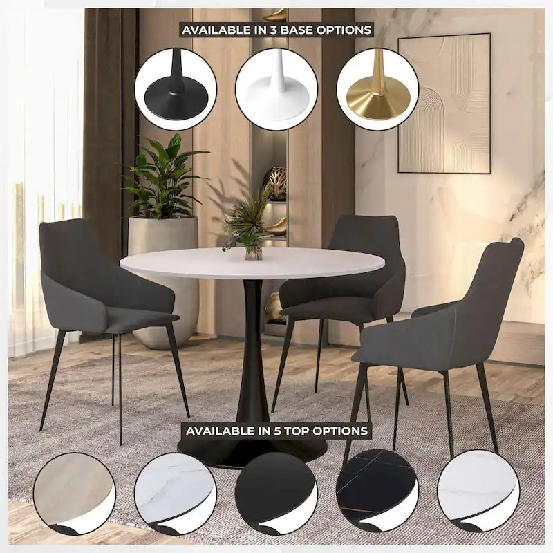 Table à manger ronde LeisureMod Bristol 40 pouces pour 4 avec plateau en bois MDF et base en acier noir pour cuisine et salle à manger