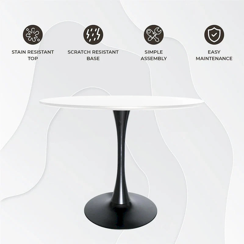 Table à manger ronde LeisureMod Bristol 40 pouces pour 4 avec plateau en bois MDF et base en acier noir pour cuisine et salle à manger