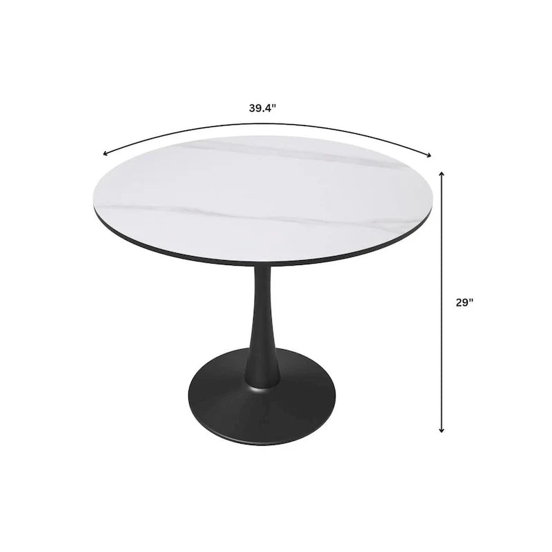 Table à manger ronde LeisureMod Bristol 40 pouces pour 4 avec plateau en bois MDF et base en acier noir pour cuisine et salle à manger