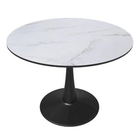 Table à manger ronde LeisureMod Bristol 40 pouces pour 4 avec plateau en bois MDF et base en acier noir pour cuisine et salle à manger