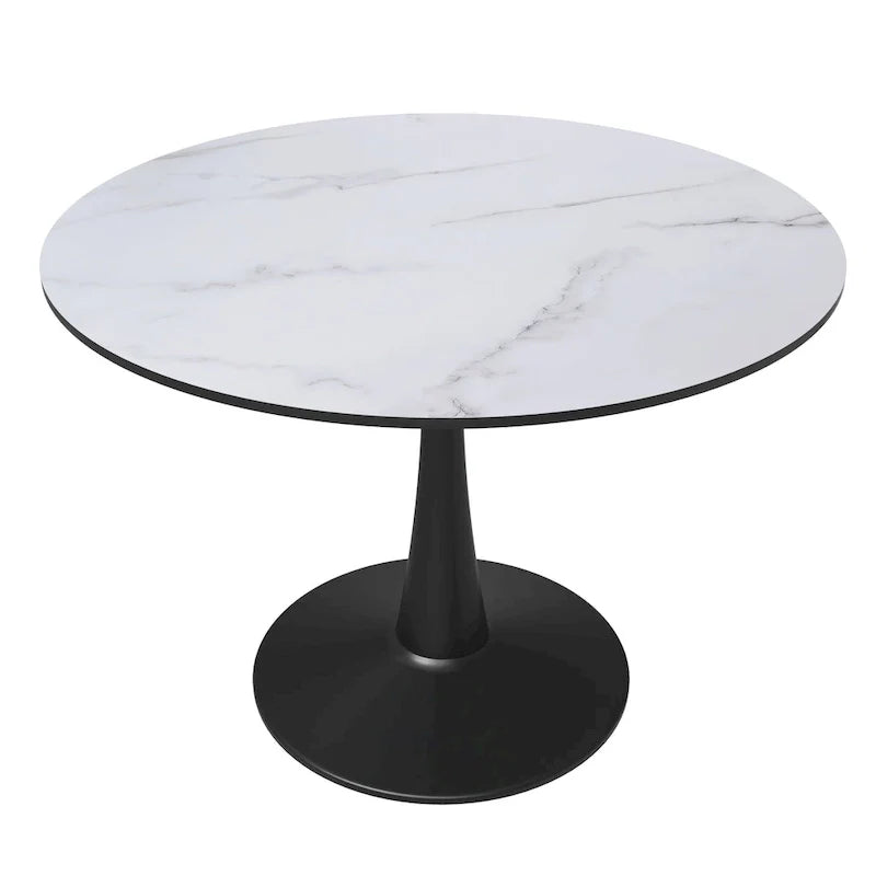 Table à manger ronde LeisureMod Bristol 40 pouces pour 4 avec plateau en bois MDF et base en acier noir pour cuisine et salle à manger