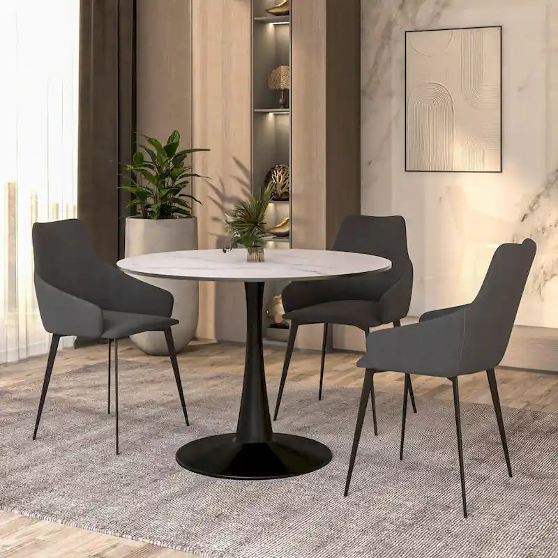 Table à manger ronde LeisureMod Bristol 40 pouces pour 4 avec plateau en bois MDF et base en acier noir pour cuisine et salle à manger