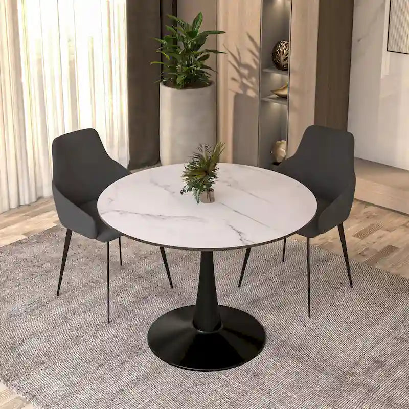 Table à manger ronde LeisureMod Bristol 40 pouces pour 4 avec plateau en bois MDF et base en acier noir pour cuisine et salle à manger