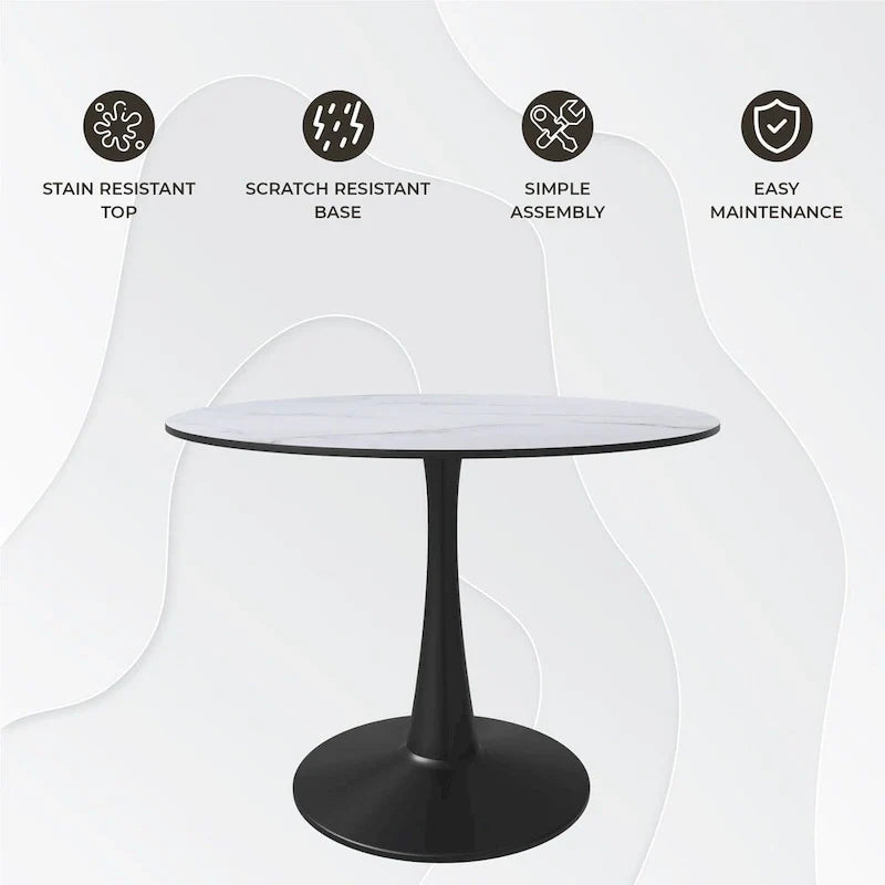 Table à manger ronde LeisureMod Bristol 40 pouces pour 4 avec plateau en bois MDF et base en acier noir pour cuisine et salle à manger