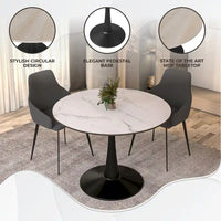 Table à manger ronde LeisureMod Bristol 40 pouces pour 4 avec plateau en bois MDF et base en acier noir pour cuisine et salle à manger