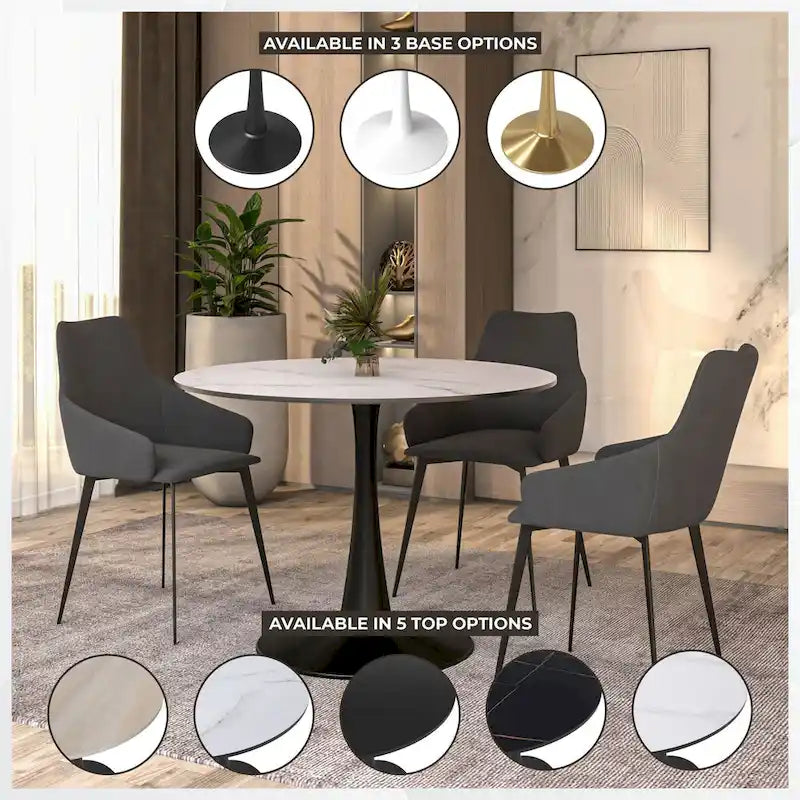 Table à manger ronde LeisureMod Bristol 40 pouces pour 4 avec plateau en bois MDF et base en acier noir pour cuisine et salle à manger