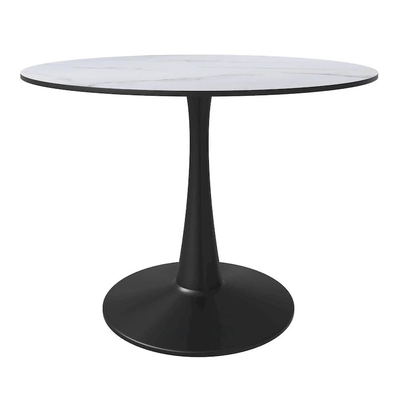 Table à manger ronde LeisureMod Bristol 40 pouces pour 4 avec plateau en bois MDF et base en acier noir pour cuisine et salle à manger