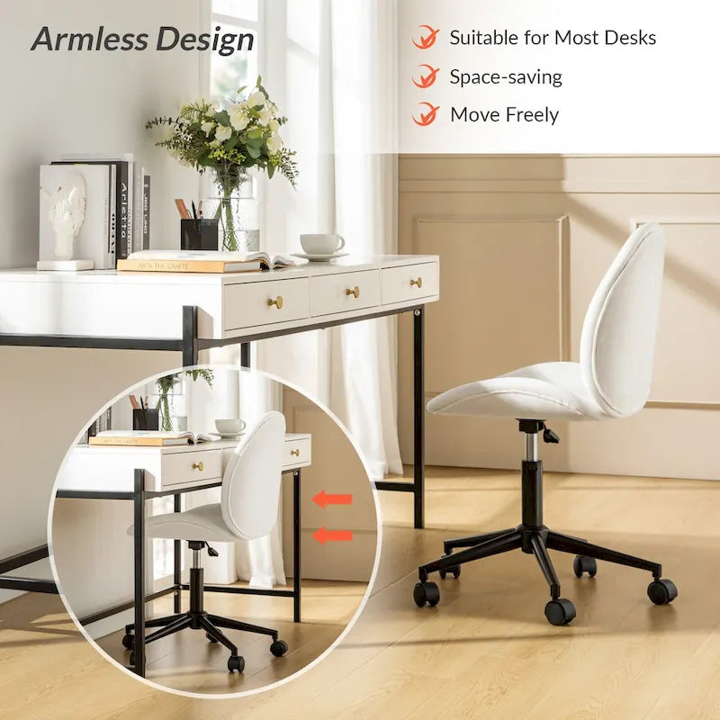 Chaise de bureau moderne Ines pivotante à 360 degrés sans accoudoirs avec base en métal par HULALA HOME