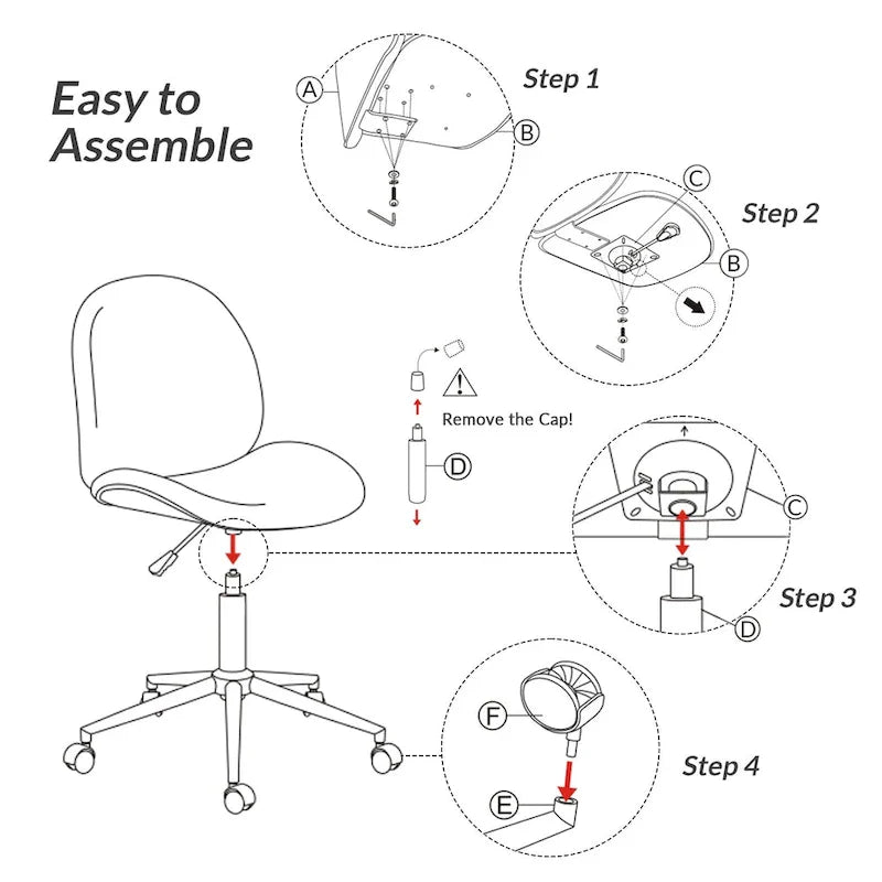 Chaise de bureau moderne Ines pivotante à 360 degrés sans accoudoirs avec base en métal par HULALA HOME