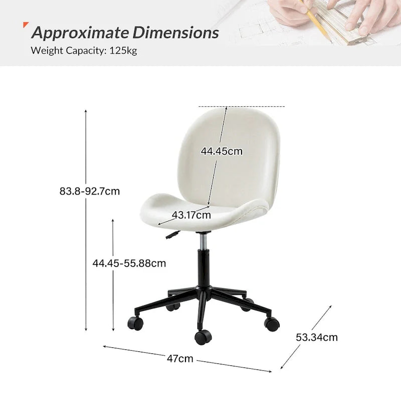 Chaise de bureau moderne Ines pivotante à 360 degrés sans accoudoirs avec base en métal par HULALA HOME