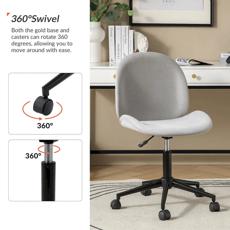 Chaise de bureau moderne Ines pivotante à 360 degrés sans accoudoirs avec base en métal par HULALA HOME